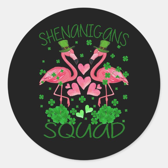Pegatina Redonda Shenanigans Squad Flamingo St Patrick's Day (Anverso)