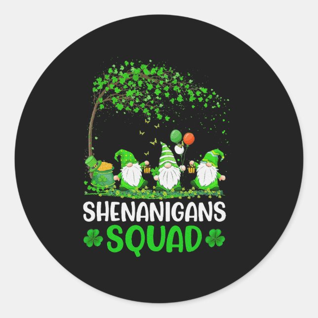 Pegatina Redonda Shenanigans Squad Gnome Shamrock St Patricks Day (Anverso)