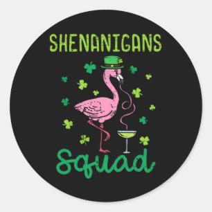 Pegatina Redonda Shenanigans Squad Irish Flamingo St Patricks Day B