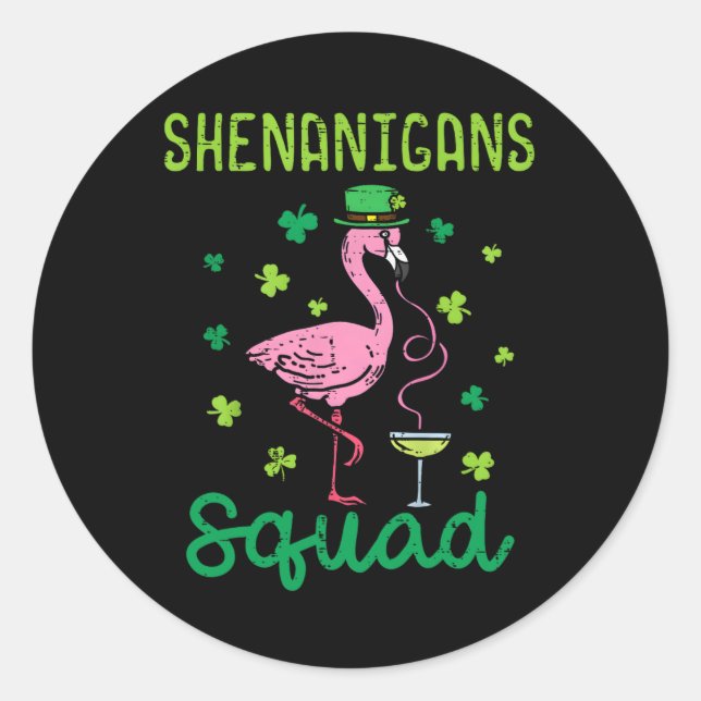 Pegatina Redonda Shenanigans Squad Irish Flamingo St Patricks Day B (Anverso)