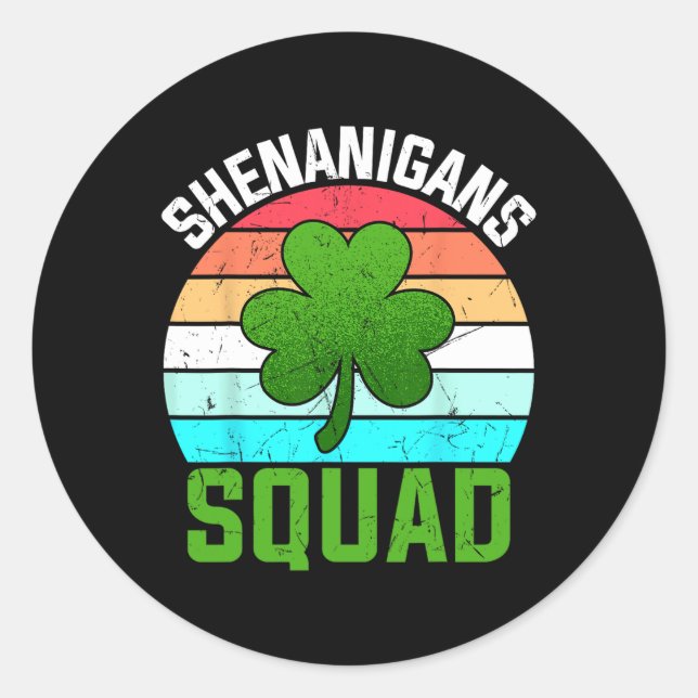 Pegatina Redonda Shenanigans Squad Shamrock Funny St Patricks Day (Anverso)