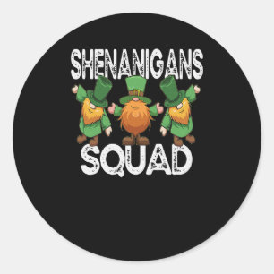 Pegatina Redonda Shenanigans Squad St Patricks Day Gnomes Shamrock