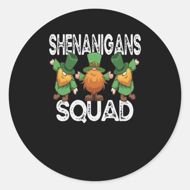 Pegatina Redonda Shenanigans Squad St Patricks Day Gnomes Shamrock (Anverso)