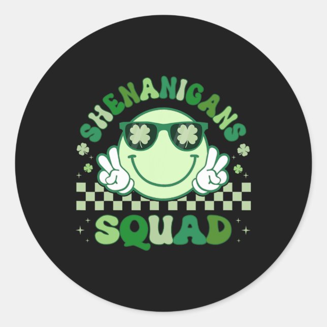 Pegatina Redonda Shenanigans Squad St Patricks Day Hippie Face Gree (Anverso)