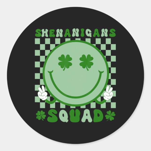 Pegatina Redonda Shenanigans Squad St Patricks Day Sonríe Green Pro (Anverso)