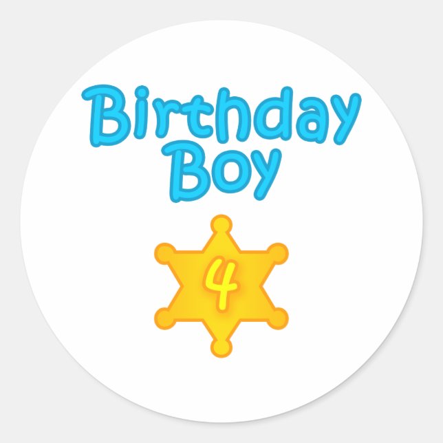 Pegatina Redonda Sheriff Birthday Boy 4 (Anverso)