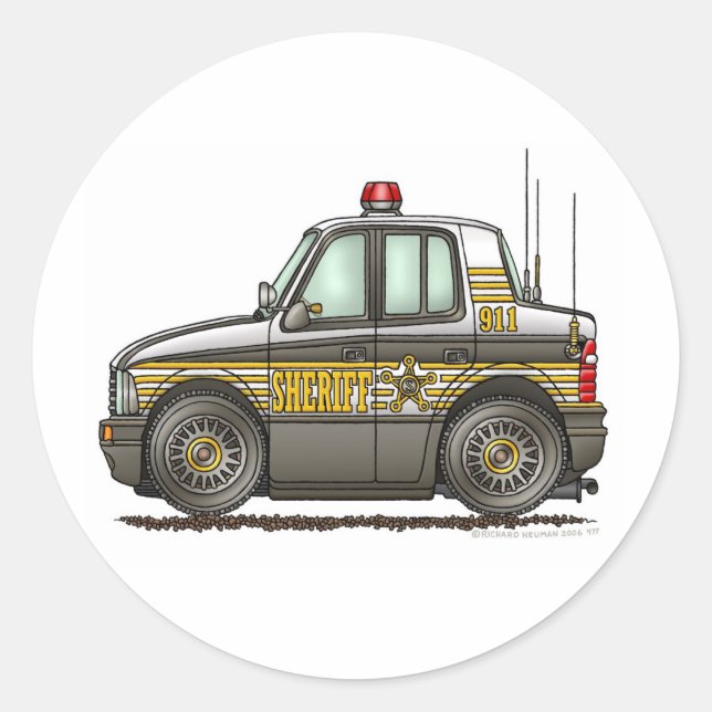 Pegatina Redonda Sheriff Car Patrol Car Law (Anverso)