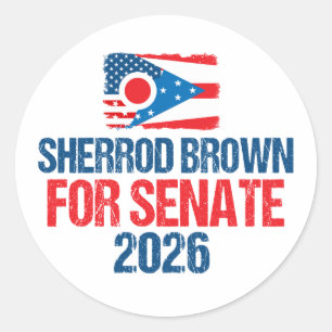 Pegatina Redonda Sherrod Brown para el Senado Elección 2026 Bandera