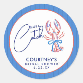 Pegatina Redonda She's A Catch Coastal Lobster Bridal Shower