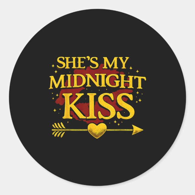 Pegatina Redonda She's My Midnight Kiss Matching Couples Valentine’ (Anverso)