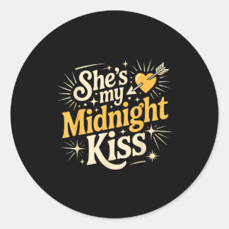 Pegatina Redonda Shes My Midnight Kiss Saying Romantic Couple New Y