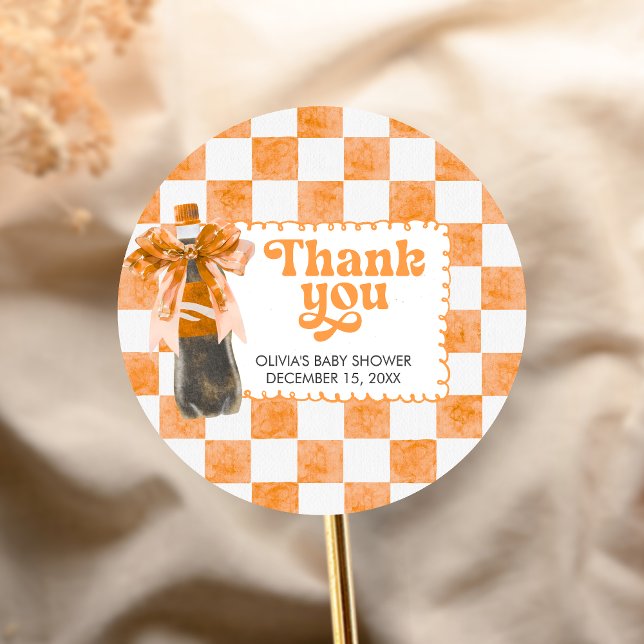 Pegatina Redonda She's Ready to Pop Baby Shower (Cola Baby Shower Sticker)