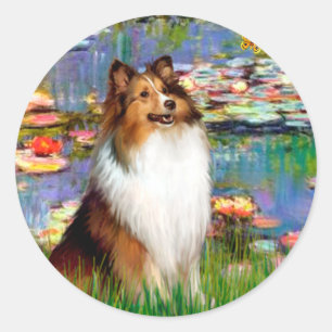 Pegatina Redonda Shetland Sheepdog (Bz) - Lilies 2