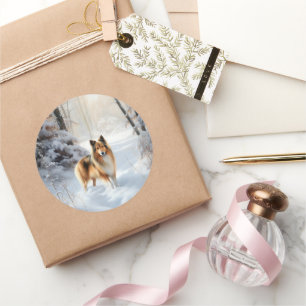 Pegatina Redonda Shetland Sheepdog Deja Que Nieva Navidades