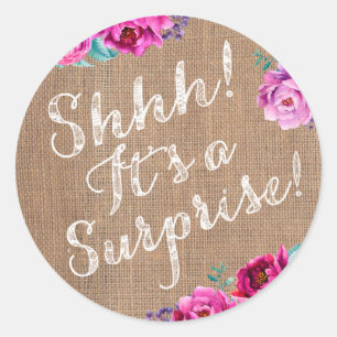 Pegatina Redonda ¡Shhh! Pegatinas de sobres de fiesta morado sorpre
