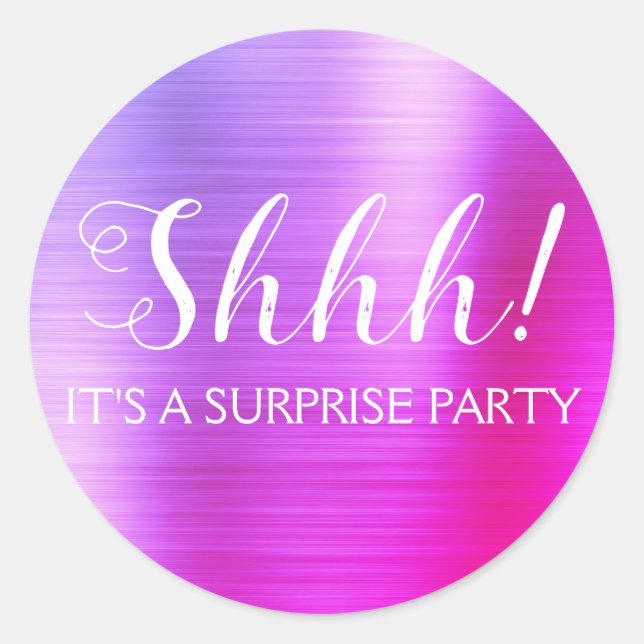 Pegatina Redonda ¡Shhh! Surprise Birthday Party - Purple (Anverso)