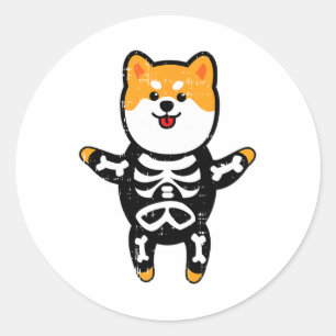 Pegatina Redonda Shi Inu Skeleton Costume Perro fácil Perro Fácil H