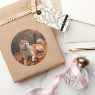 Pegatina Redonda Shib Inu en otoño se inspira
