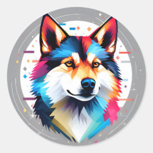 Pegatina Redonda Shiba Inu Animal Geométrico Moderno