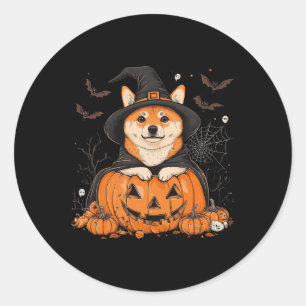 Pegatina Redonda Shiba Inu Carabinero Calabaza Halloween Acción de