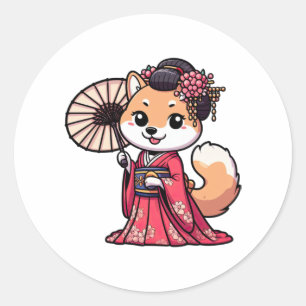 Pegatina Redonda Shiba Inu Dog Kimono