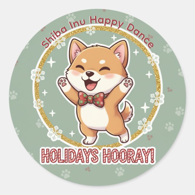 Pegatina Redonda Shiba Inu Holiday Dance Sticker (Anverso)