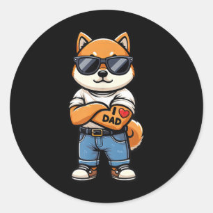 Pegatina Redonda Shiba Inu I Love Dad Funny Dog Tattoo