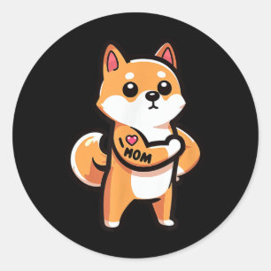 Pegatina Redonda Shiba Inu I Love Mom Funny Dog Tattoo