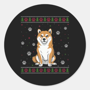 Pegatina Redonda Shiba Inu Navidades sudadoras Mascota de Navidad a