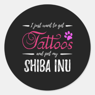 Pegatina Redonda Shiba Inu Perro amante Tattoo Divertido perro Mamá