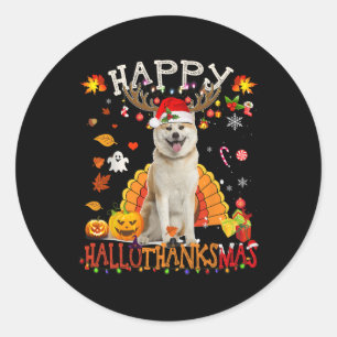 Pegatina Redonda Shiba Inu Perro Navidades de Halloween Perro Feliz