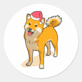 Pegatina Redonda Shiba Inu Santa Claus Navidades de perros