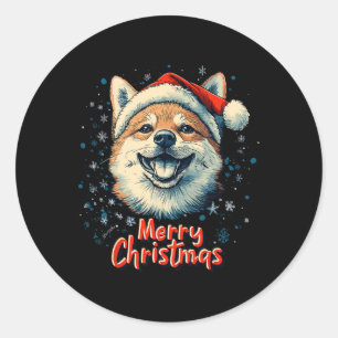 Pegatina Redonda Shiba Inu Santa Hat Feliz Navidad Perro amante