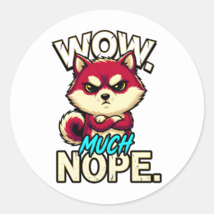 Pegatina Redonda Shiba Inu Sarcástico Wow Mucho Nope Meme Divertido