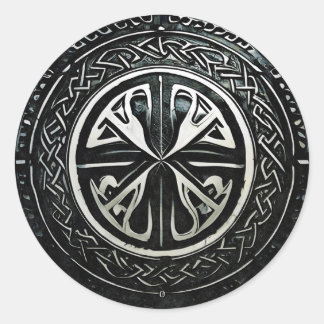 Pegatina Redonda Shields up, la manera viking de enfrentar el mundo