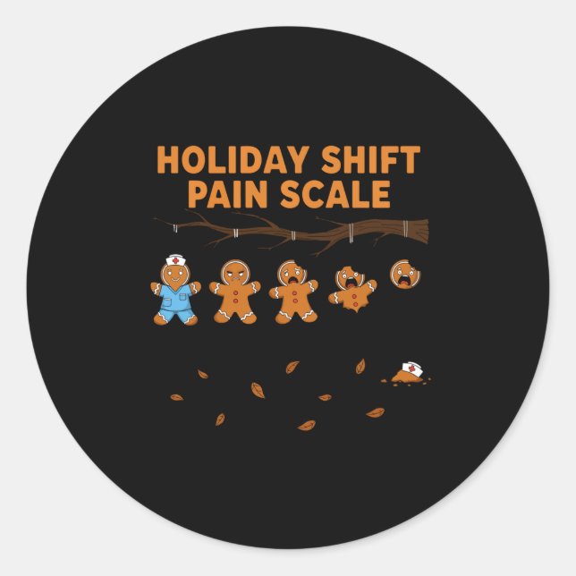 Pegatina Redonda Shift Nurse Pain Scale Funny Gingerbread Rn Christ (Anverso)
