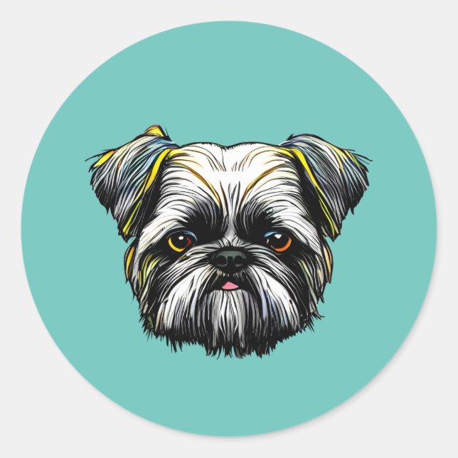 Pegatina Redonda Shih Tzu (Anverso)