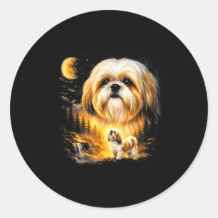 Pegatina Redonda Shih tzu aullando a la luna vintage 90s perro dive