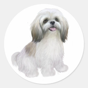 Pegatina Redonda Shih Tzu - Blanco con canas