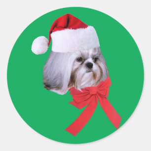 Pegatina Redonda Shih Tzu Christmas Sticker