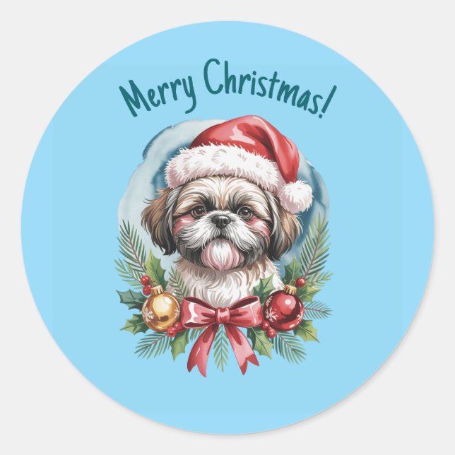 Pegatina Redonda Shih tzu Christmas Sticker (Anverso)