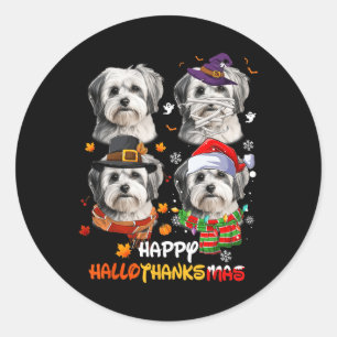 Pegatina Redonda Shih Tzu Dog Hallothanksmas Halloween Día de Acció