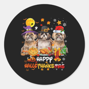 Pegatina Redonda Shih Tzu Dog Happy Halloween Acción de Gracias Mer