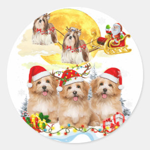 Pegatina Redonda Shih Tzu Dog Santa Sleigh   Navidades Lover Gift