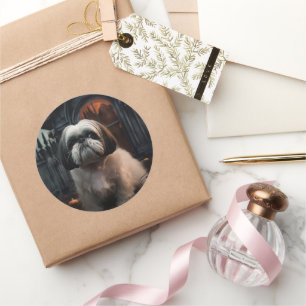 Pegatina Redonda Shih Tzu Halloween Espantoso