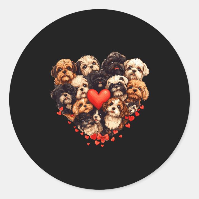 Pegatina Redonda Shih Tzu Heart-shaped Cute Shih Tzu Valentines Day (Anverso)