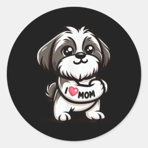 Pegatina Redonda Shih Tzu I Love Mom Funny Dog Tattoo
