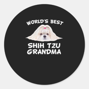 Pegatina Redonda Shih Tzu   La mejor abuela shih zu del mundo
