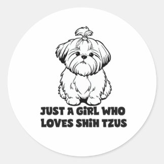 Pegatina Redonda Shih Tzu Lover Girl – Cartoon Dog Design