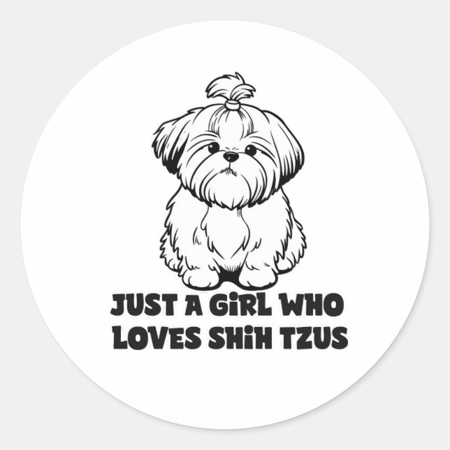 Pegatina Redonda Shih Tzu Lover Girl – Cartoon Dog Design (Anverso)